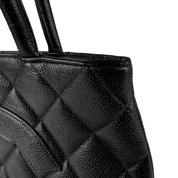 Auth CHANEL Matelasse Handbag Tote Bag Black Leather/Silvertone - Picture 4 of 14